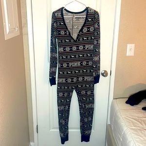 Victoria’s secret pink onesie.